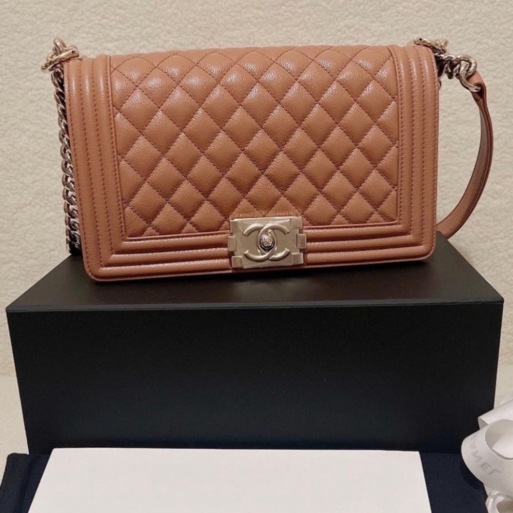 Authentic Chanel Caviar Boy Medium 21K Caramel Bag GHW